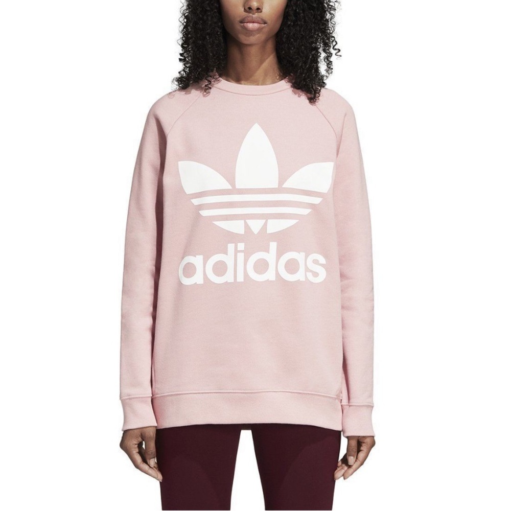 Adidas Pink Crew Neck Sweater with Trefoil Logo Size M